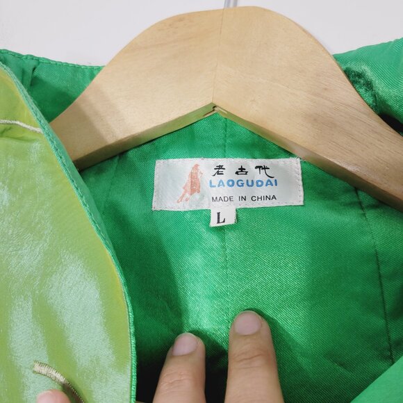 Laogudai Women's Green Floral Embroidered Long Sleeve Kimono Jacket Size Large - Picture 8 of 11